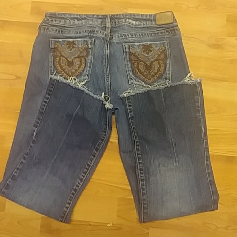 HINT Womens Jeans sz 11 Hippie Boho distressed Fringe Cuff B79
